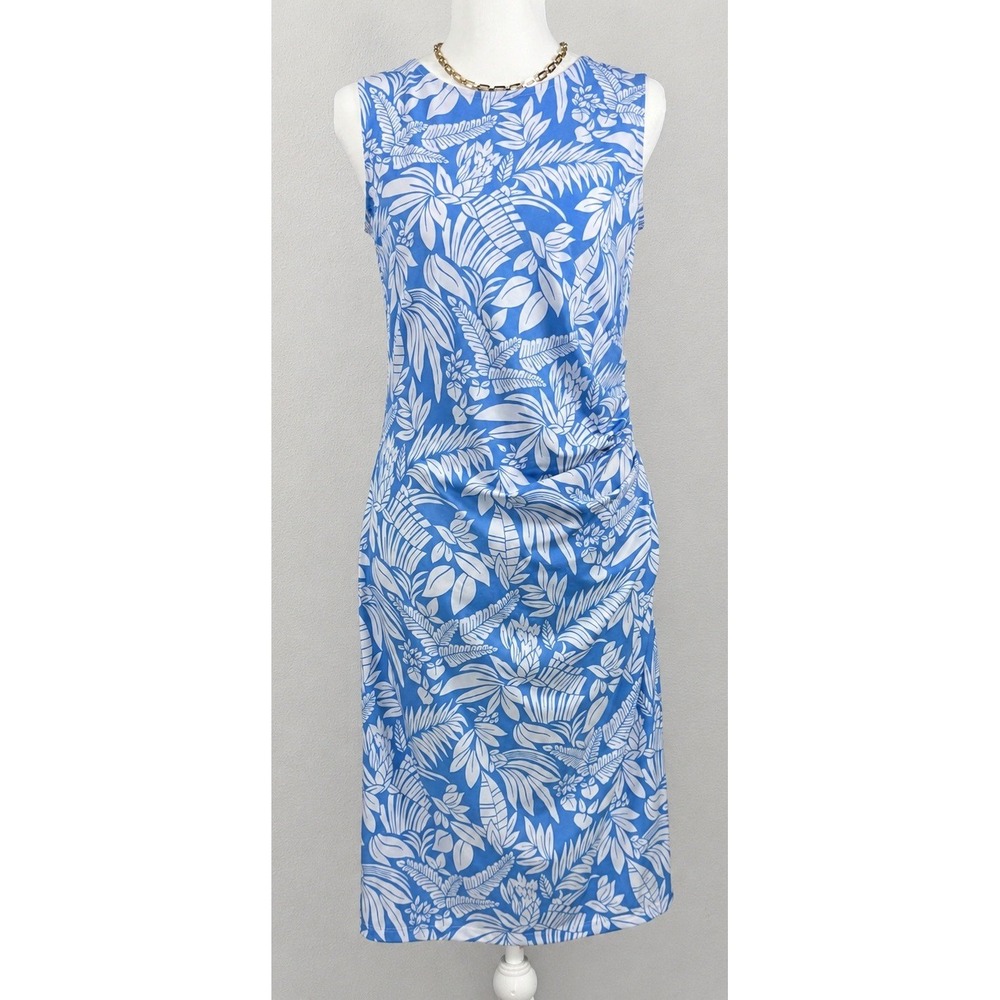 Brooks Brothers Sheath Dress Womens M Blue Tropical Floral Resortwear Vacation